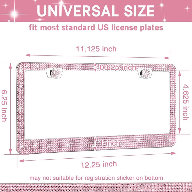 RtPcor 2 Pack Bling License Plate Frames Premium Sparkly License Plate Frame for Women Durable Pink Bling Car Accessories - Image 2